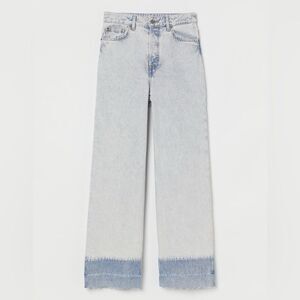 H&M Flare Ankle Wide High Ankle Raw Hem Jeans Stonewash Button Fly